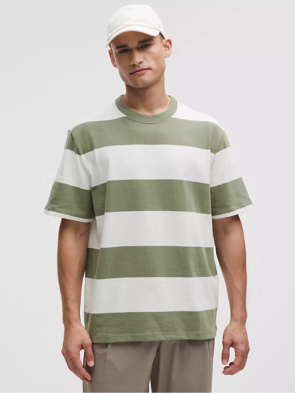 Lululemon Heavyweight Cotton Jersey T-Shirt Burnside Green White Stripe Size L
